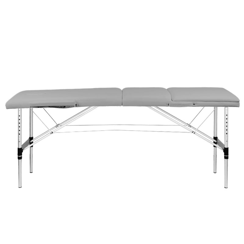 BALANCE camilla de masaje plegable de aluminio de tres secciones – Gris; vista frontal de la estructura de aluminio