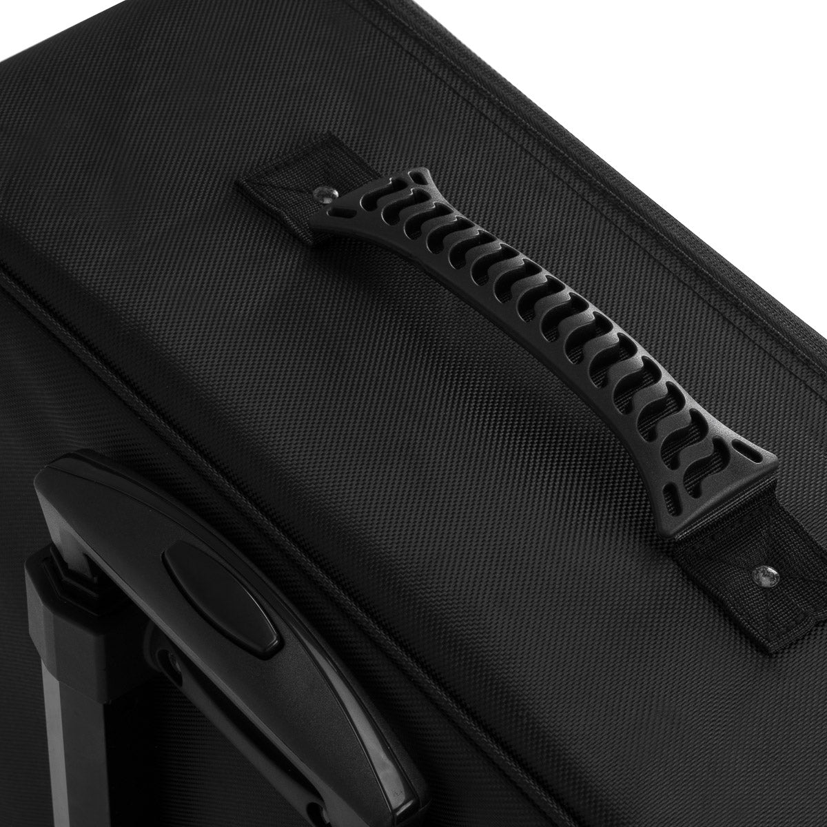 ActiveShop hairdresser's case with compartments, black exterior, and handle, designed for professional hairstyling tools.