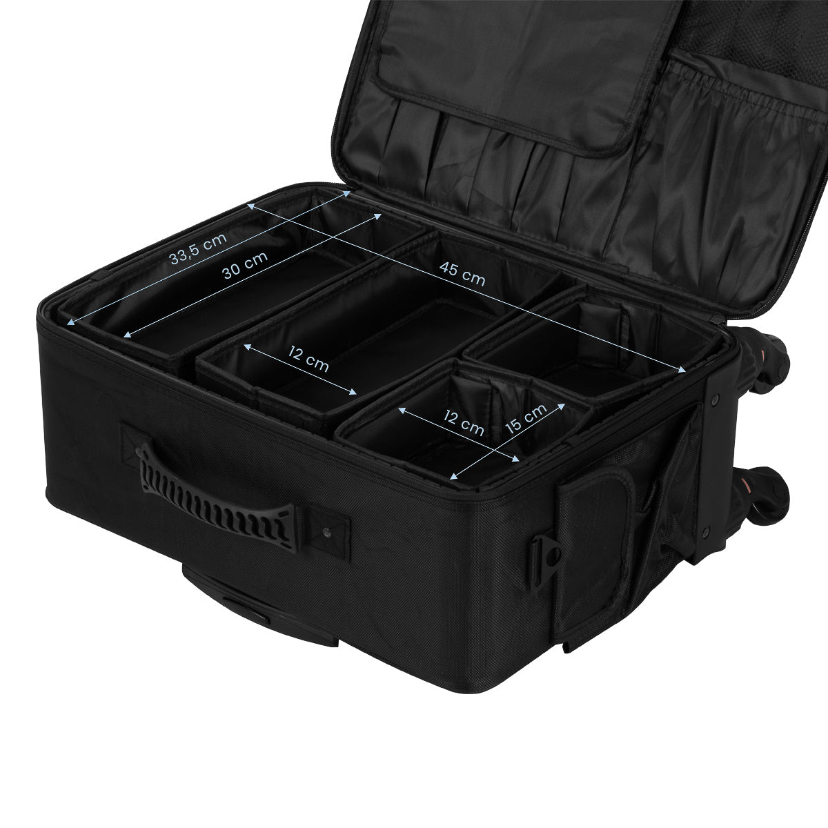 ACTIVESHOP hairdresser's case with compartments for styling tools and supplies, black exterior, and sturdy handle.