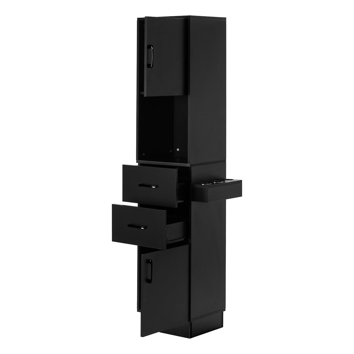 GABBIANO Totem Black hairdressing station with mirror and storage shelves, salon salon furniture for professional hair styling.