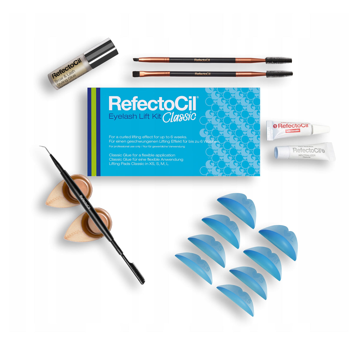 RefectoCil Classic Eyelash Lift Kit with solutions, tools and XS–L pads