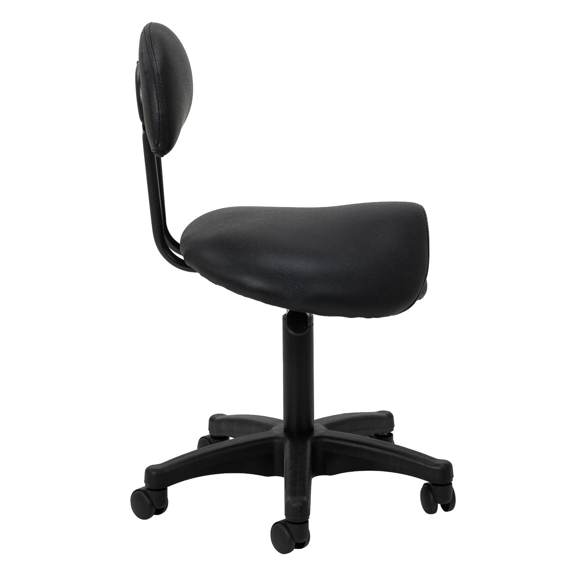 Vista lateral del taburete ACTIVESHOP 6001 con asiento negro tipo silla de montar