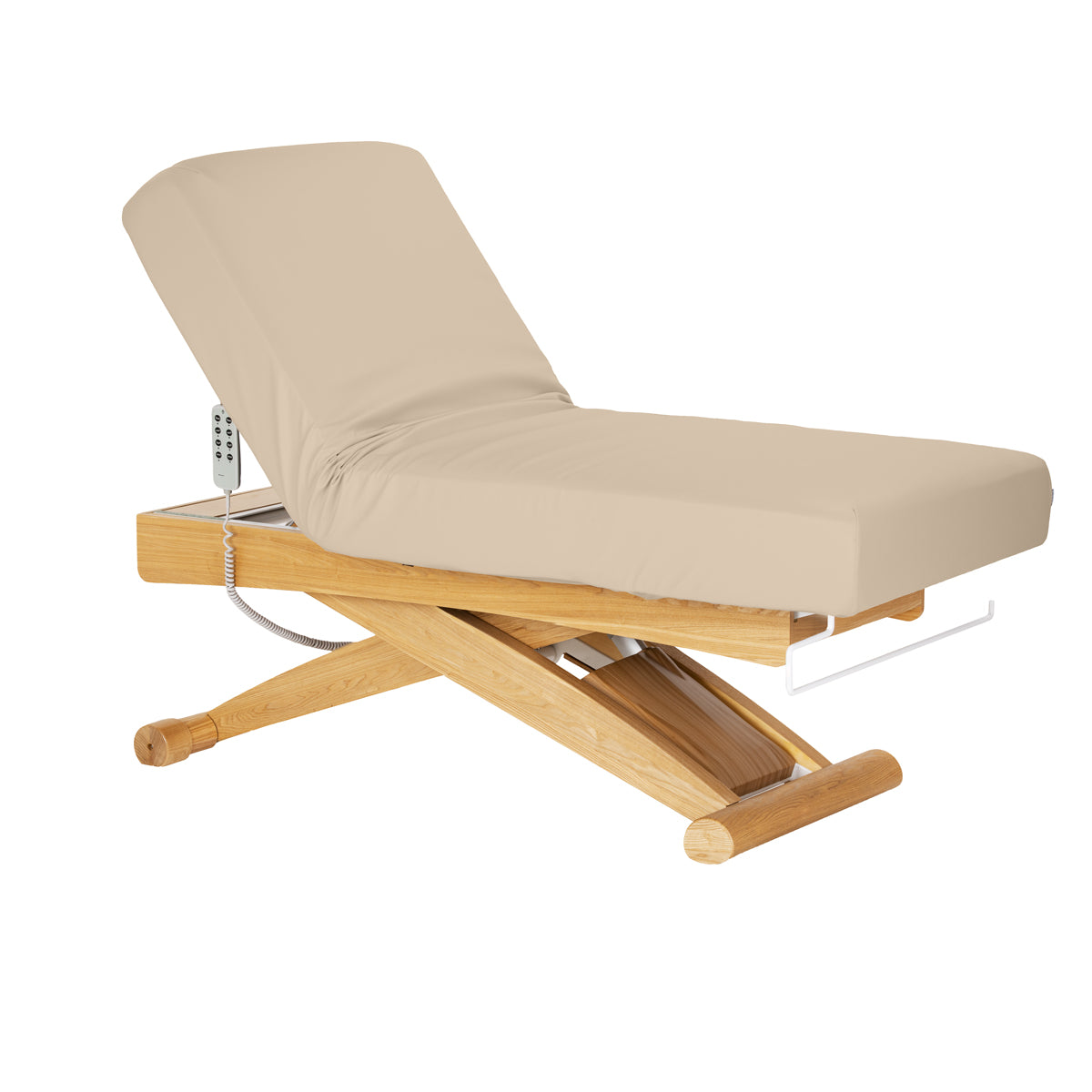 Sillon Siesta Camilla SPA Eléctrica – Beige, Base Marrón Claro · Posición reclinada