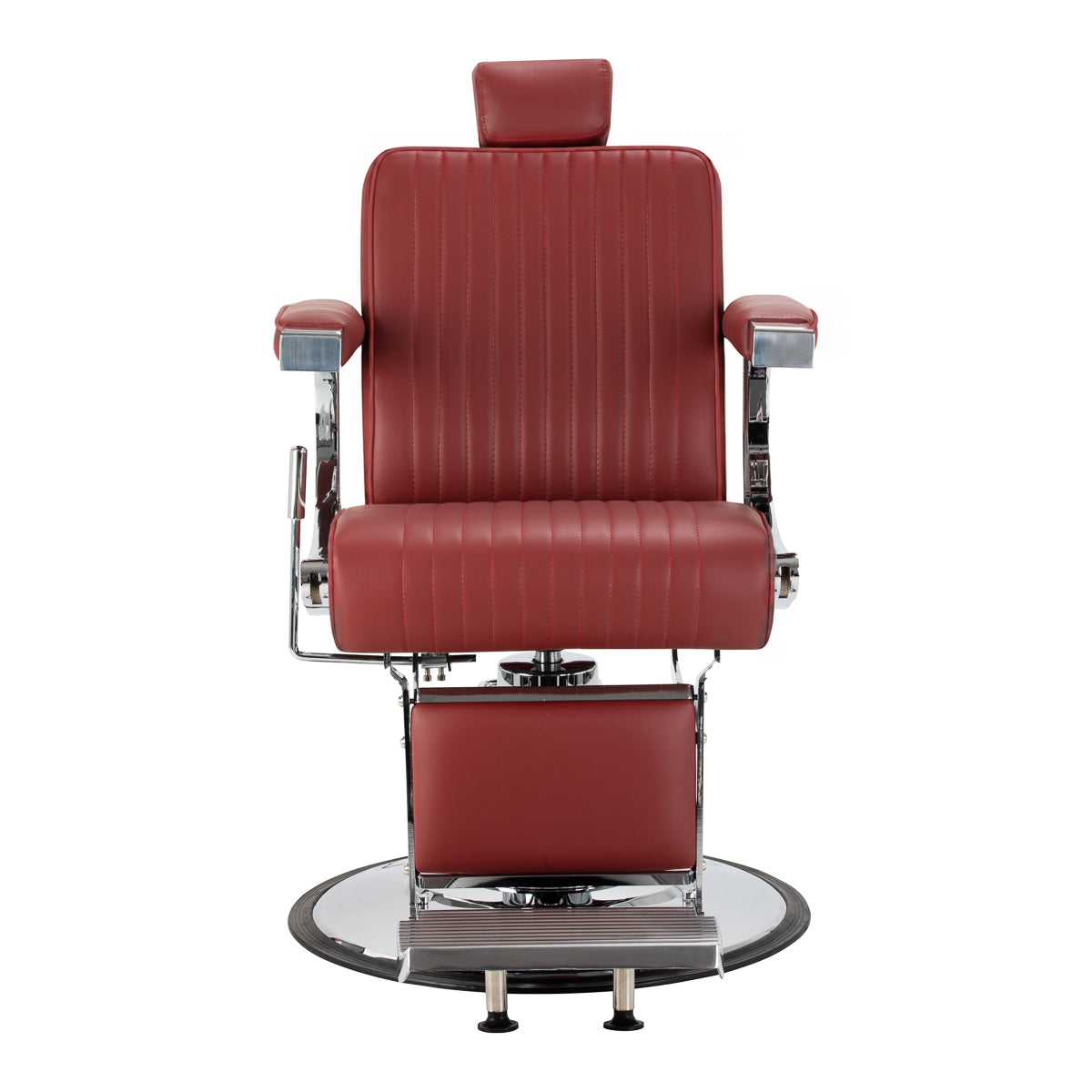 Gabbiano Visionerio+ sillón de barbero hidráulico – Rojo, estructura cromada; vista frontal