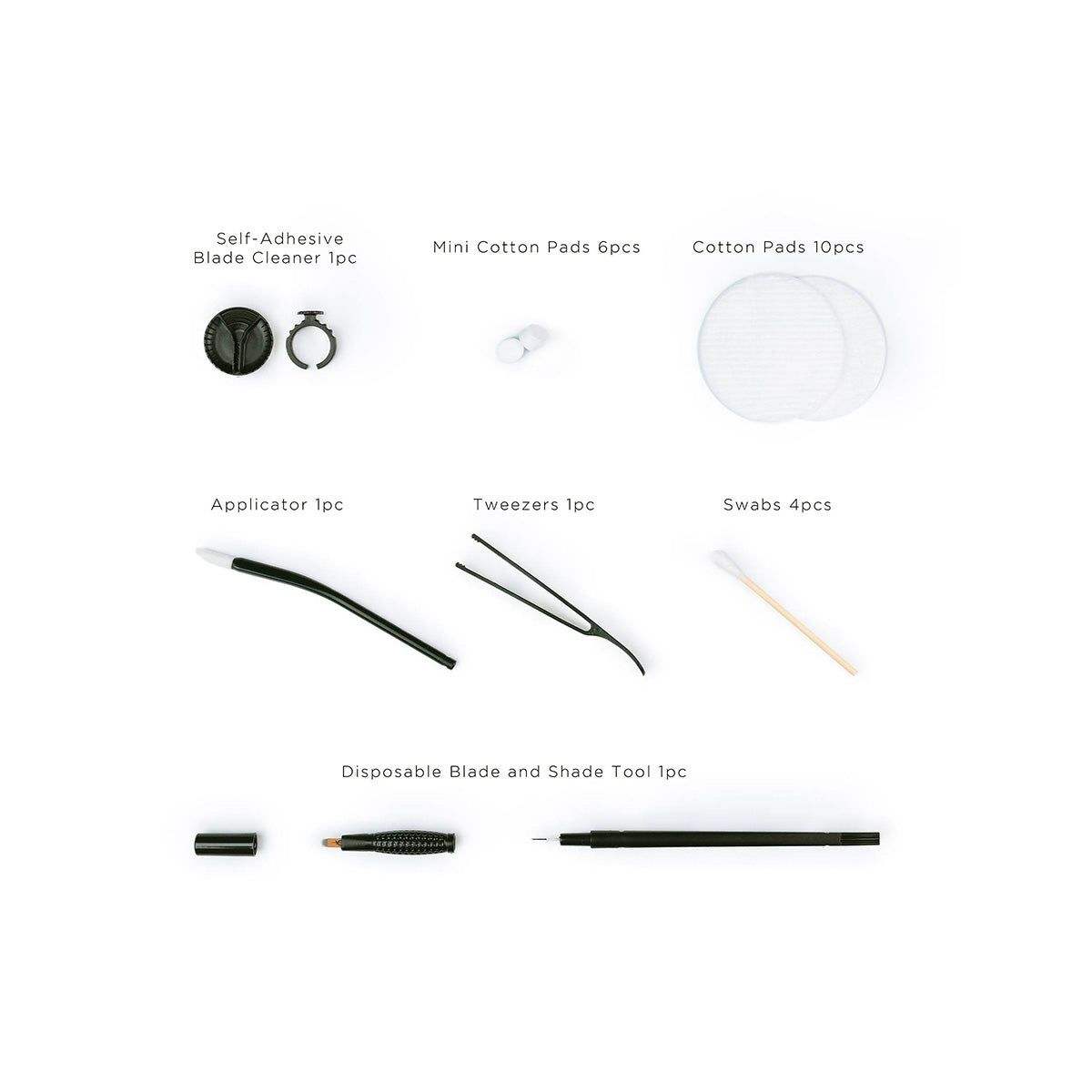 PhiBrows Blade & Shade KIT S 10pcs — layout of the disposable kit components