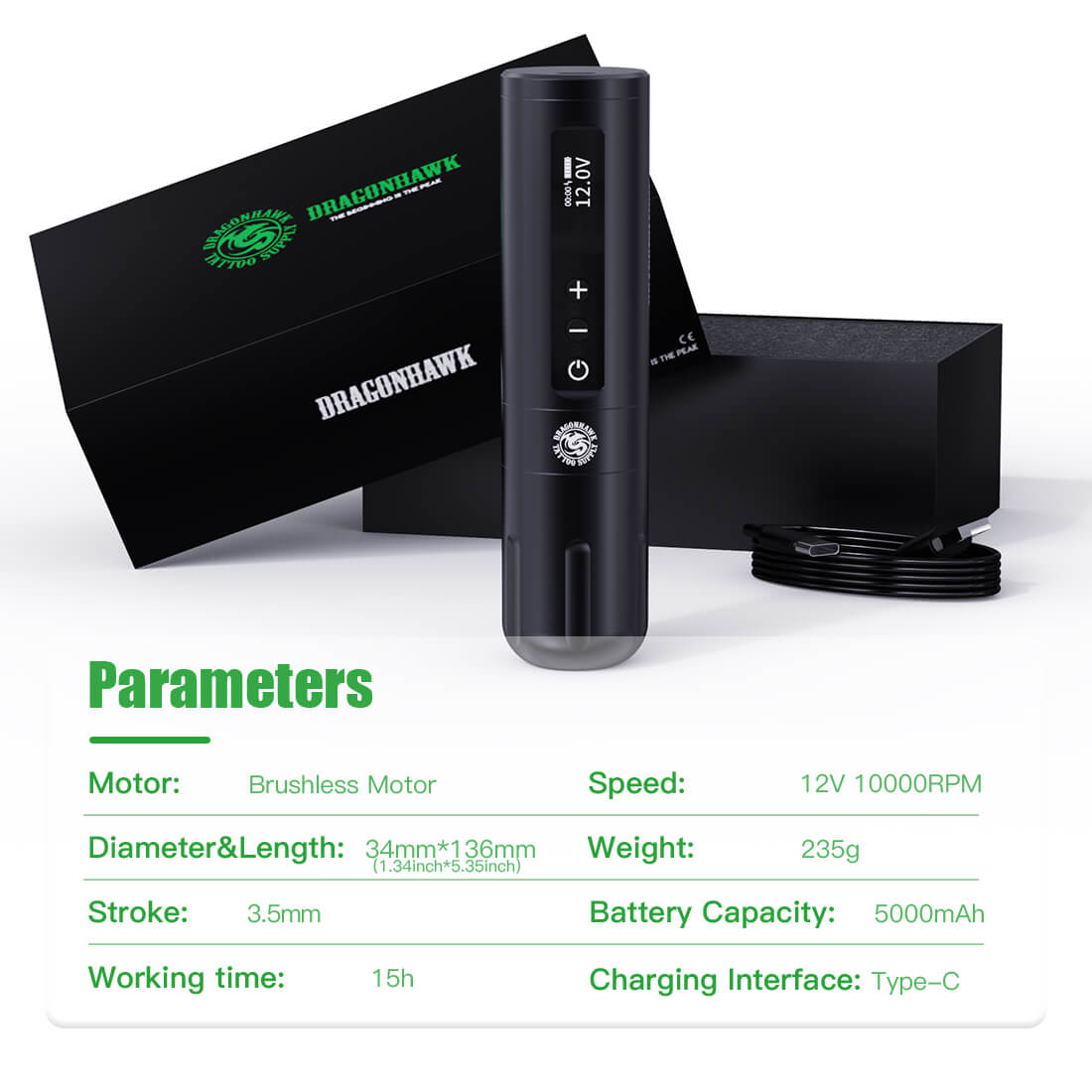 Dragonhawk Mast X10 Bolígrafo de Tatuaje Inalámbrico