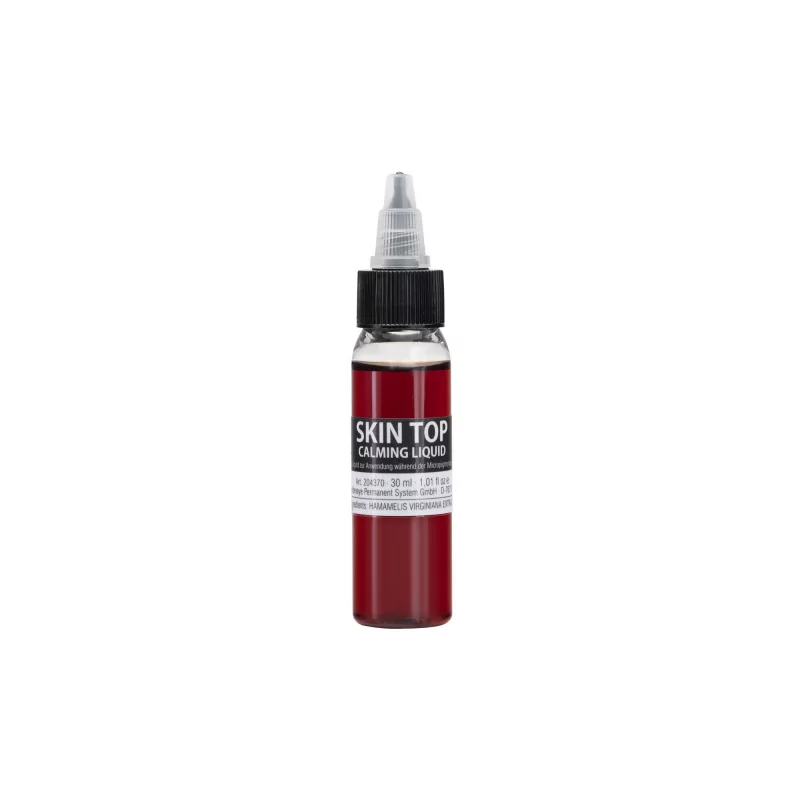 Goldeneye Skin Top Calming Liquid in a 30ml bottle, featuring clear liquid with a white cap, designed for soothing skin.