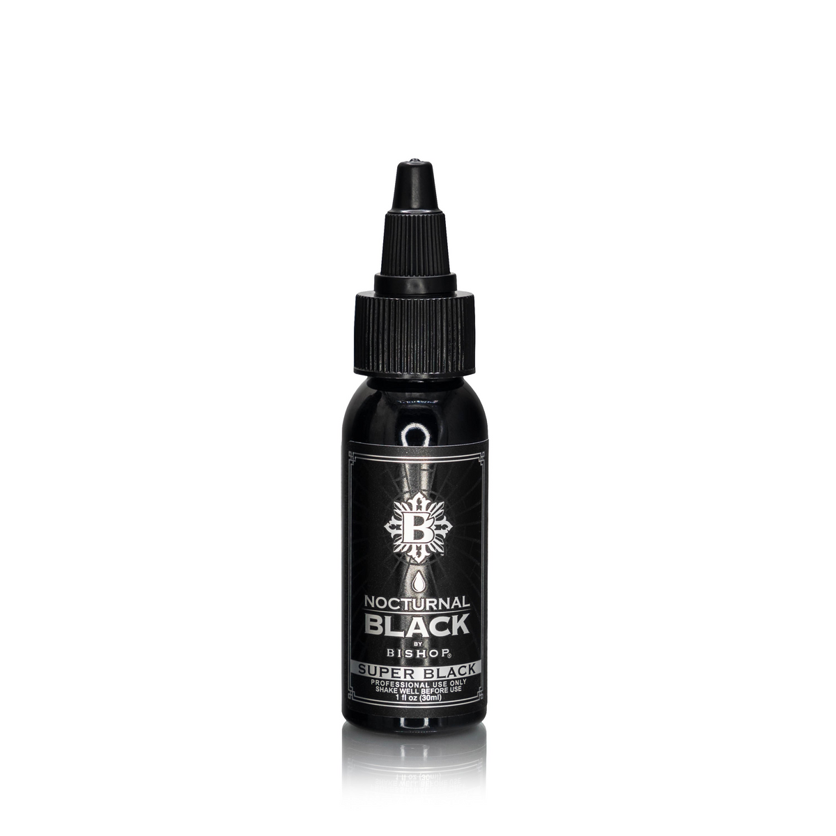 Nocturnal By Bishop Super Black 30ml — botella sobre fondo blanco