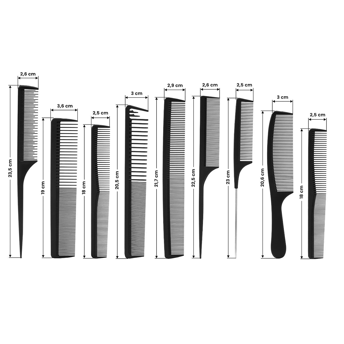 Set of combs carbon n-20 9 pcs - BVShop