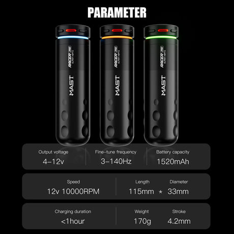 Mast Racer Pro Pink Wireless Tattoo Pen 4.2mm Stroke - BVShop