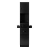 Black GABBIANO Hairdressing Station TOTEM salon furniture with mirror and storage for professional hairdresser setup.