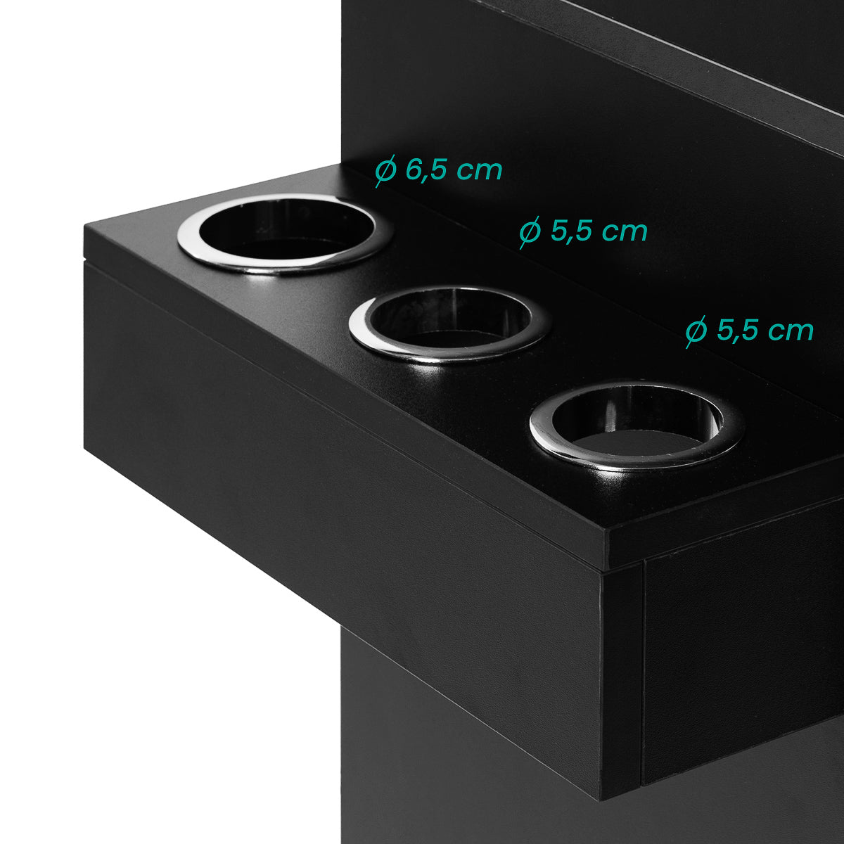 GABBIANO TOTEM BLACK hairdressing station with mirror and storage shelves, designed for salon professional hairdressing furniture.