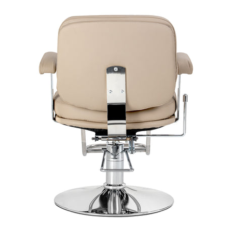 Omega Astra Plus beige hairdressing chair with adjustable height and padded seat for salon styling and comfort.