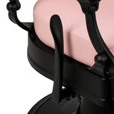 Pink Barber Chair Gabbiano President with black base, featuring cushioned seat and backrest, stylish salon furniture.
