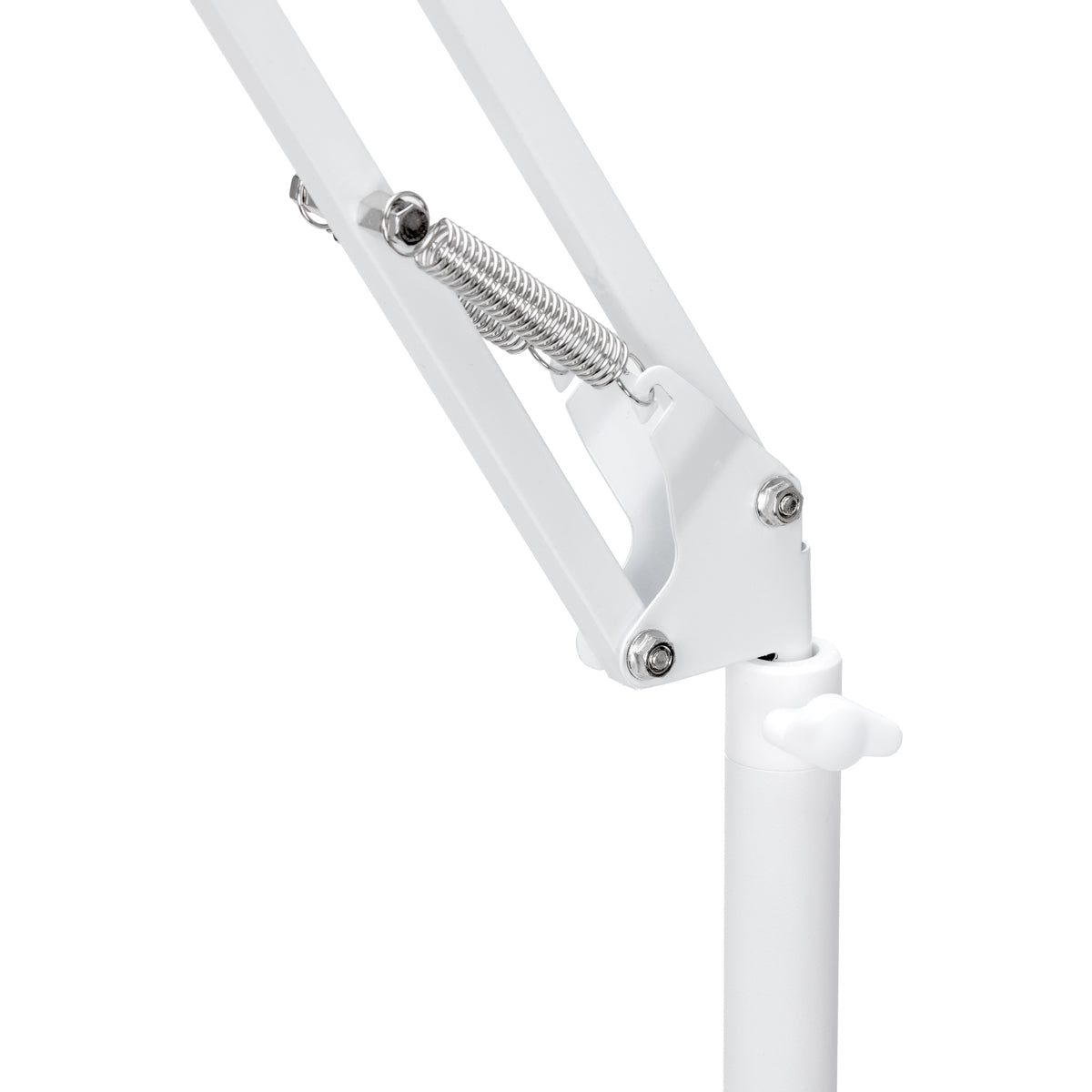 GLOW soporte regulable para lámpara UV/LED de pedicura – Blanco; detalle de la articulación regulable