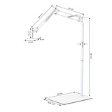 GLOW soporte regulable para lámpara UV/LED de pedicura – Blanco; plano de medidas, base de 33 × 20,5 cm