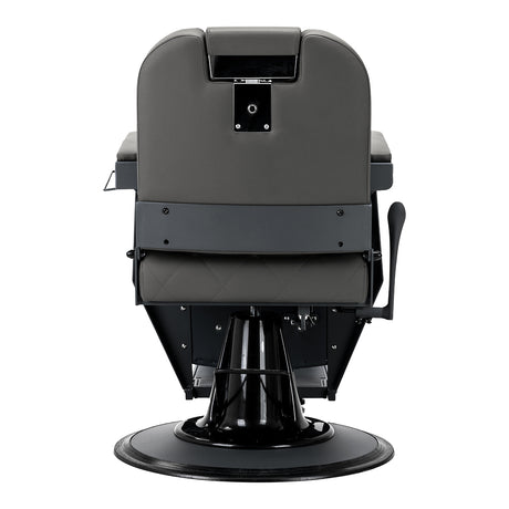 Back view of Gabbiano Bruno graphite barber chair with stitched upholstery