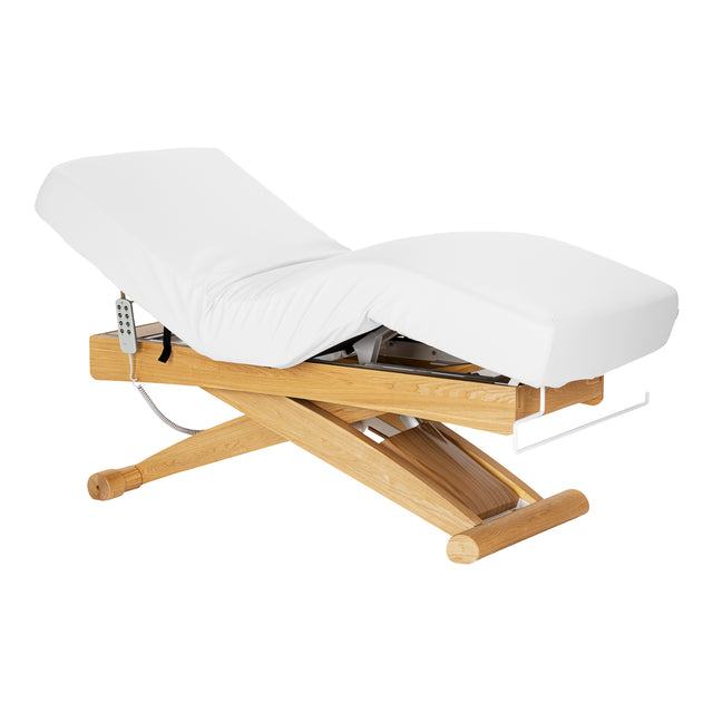 Sillon Siesta Camilla SPA Eléctrica – Blanca, Base Marrón Claro · Vista general
