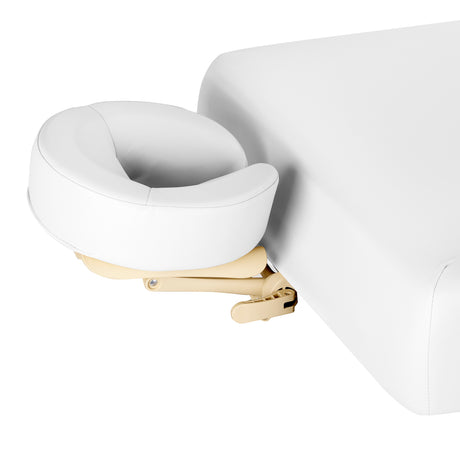 Sillon Siesta Camilla SPA Eléctrica – Blanca, Base Marrón Claro · Reposacabezas facial en anillo