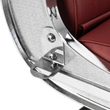 Gabbiano Visionerio+ sillón de barbero hidráulico – Rojo, estructura cromada; detalle de la bisagra del respaldo