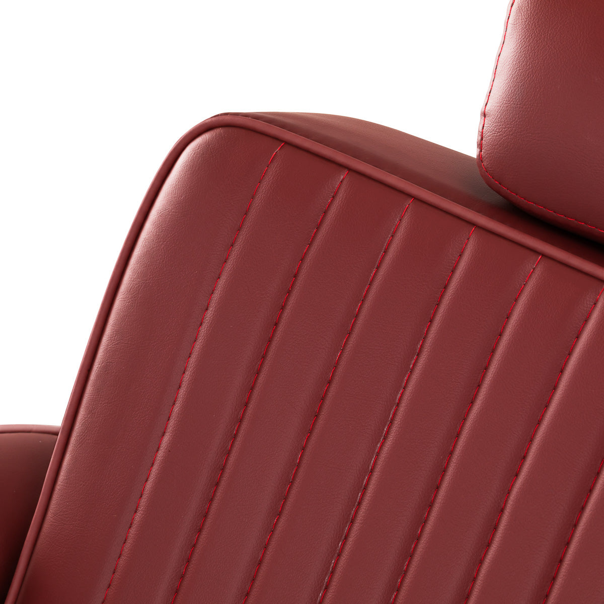 Gabbiano Visionerio+ sillón de barbero hidráulico – Rojo, estructura cromada; costuras superiores del respaldo