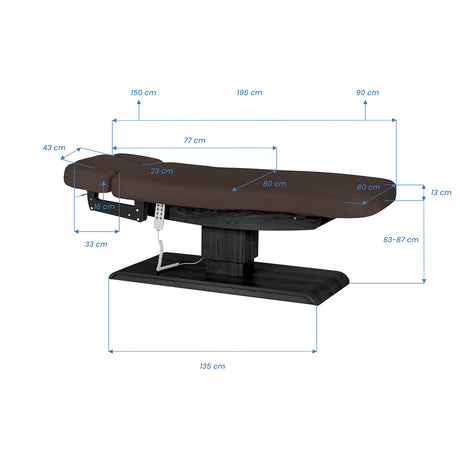 Camilla SPA Eléctrica Sillon Relax – Marrón Oscuro, Base Negro · Esquema de dimensiones