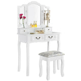 Toaletka biała EMMA 3 mirrors 4 drawers +stool - BVShop