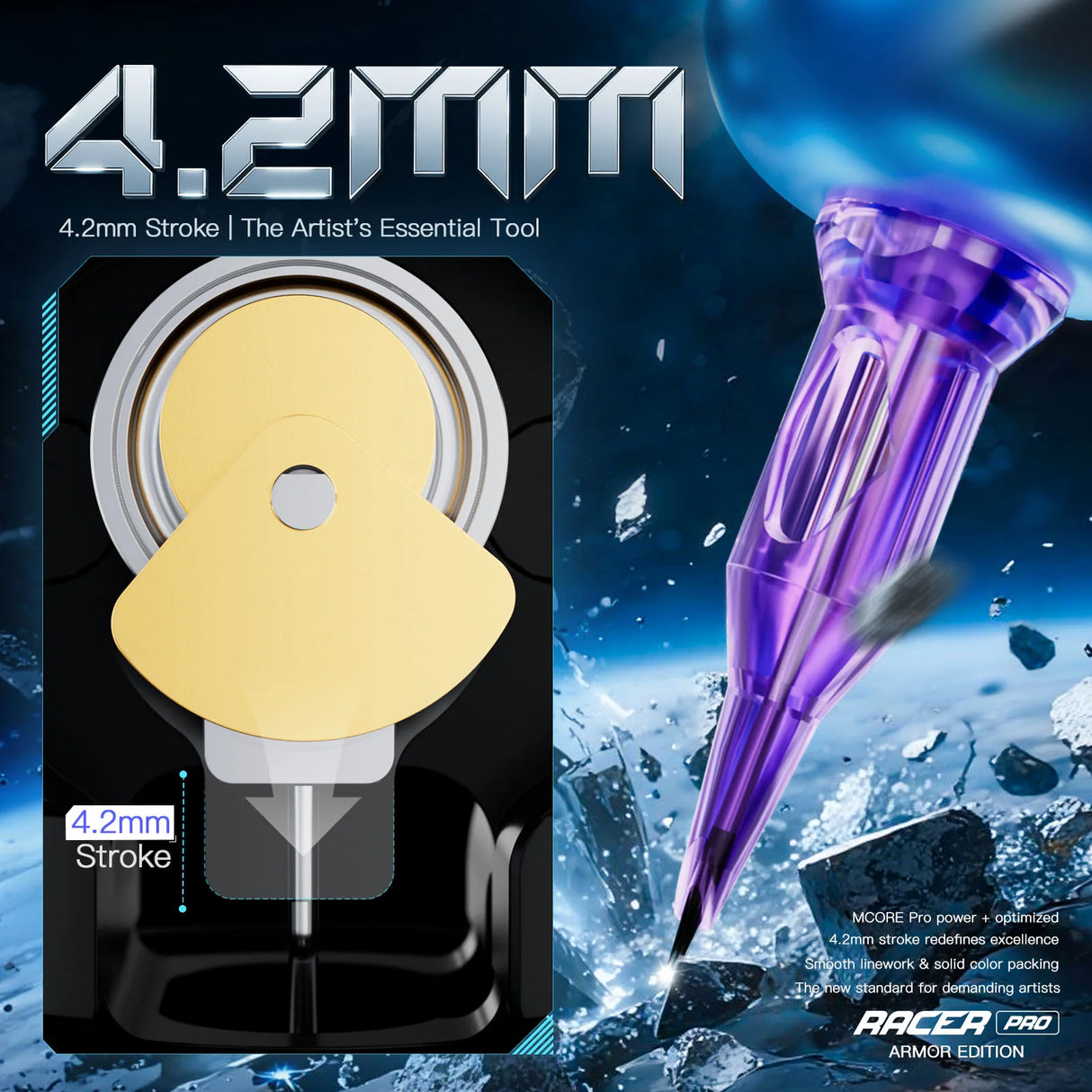 Mast Racer Pro Armor Edition Black Wireless Tattoo Pen 4.2mm Stroke 2 Batteries - BVShop