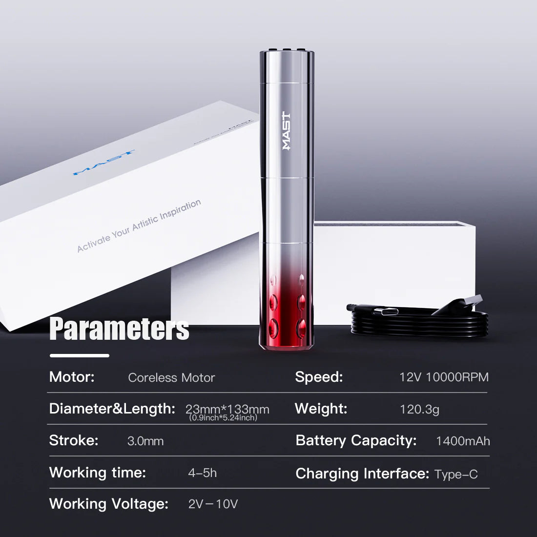 Máquina de Tatuaje Inalámbrica Mast para PMU con Trazo de 3.0 mm