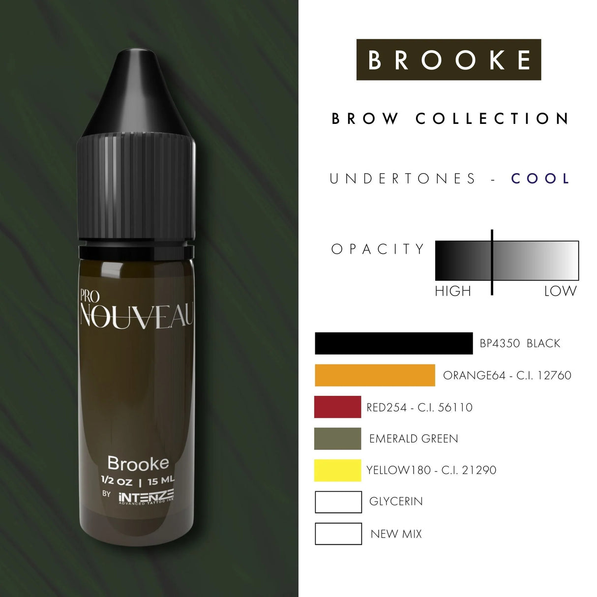Pigmentos para cejas Pro Nouveau de Intenze Brooke 15ml
