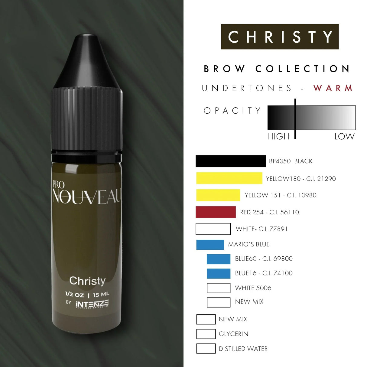 Pigmentos para cejas Pro Nouveau de Intenze Christy 15ml