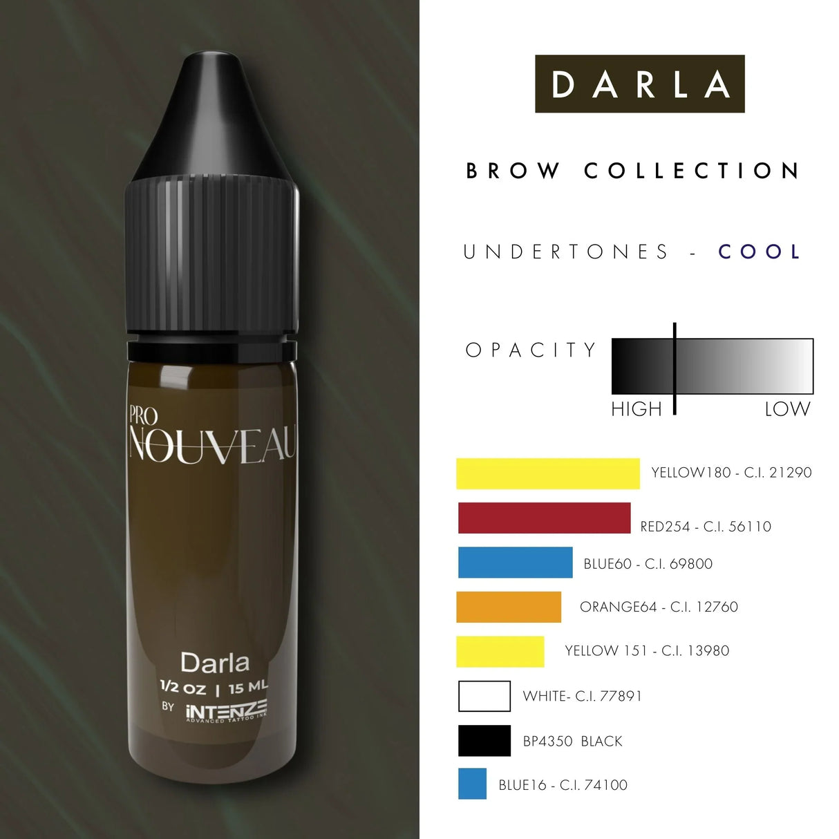 Pigmentos para cejas Pro Nouveau de Intenze Darla 15ml