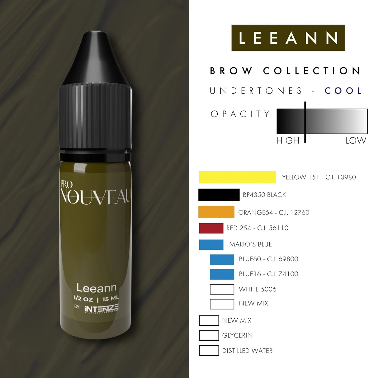 Pigmentos para cejas Pro Nouveau de Intenze Leean 15ml