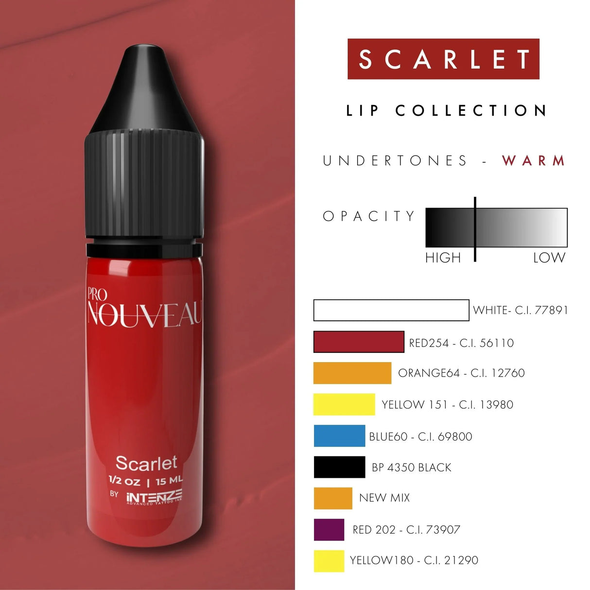 Pigmentos para labios Pro Nouveau de Intenze Scarlet 15ml