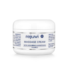 Rejuvi m Crema De Masaje Exfoliante 240g – Tarro, etiqueta frontal