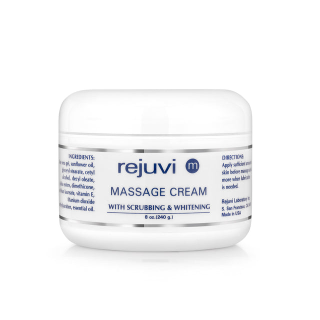 Rejuvi m Crema De Masaje Exfoliante 240g – Tarro, etiqueta frontal