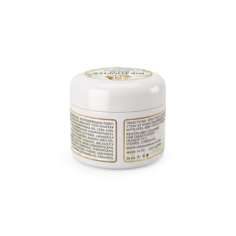 Skin Monarch Ink Booster Balm 30ml, etiqueta posterior con ingredientes e instrucciones
