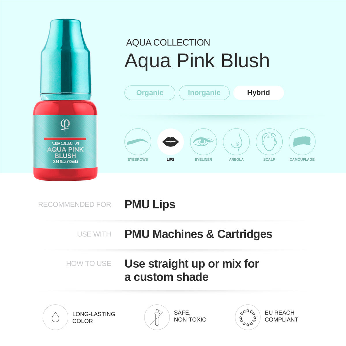 PhiAcademy PMU Aqua Pink Blush Pigment 10ml — recommended use and product information