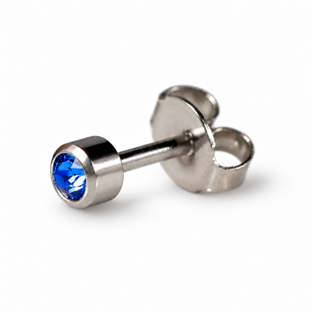 Caflon Blu Piercing Earrings Sapphire 4 mm (White Stainless Steel)