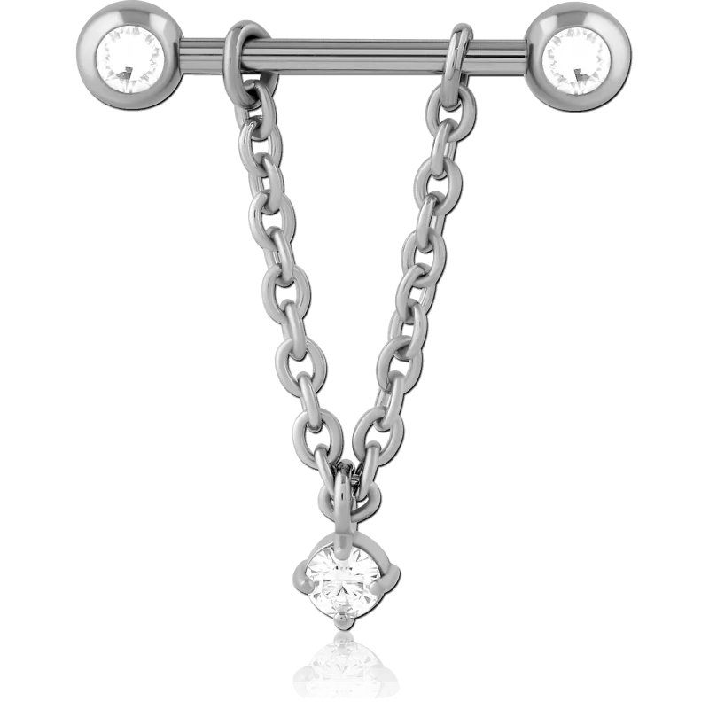 Pendiente para piercing de pezón con cadena de circonia