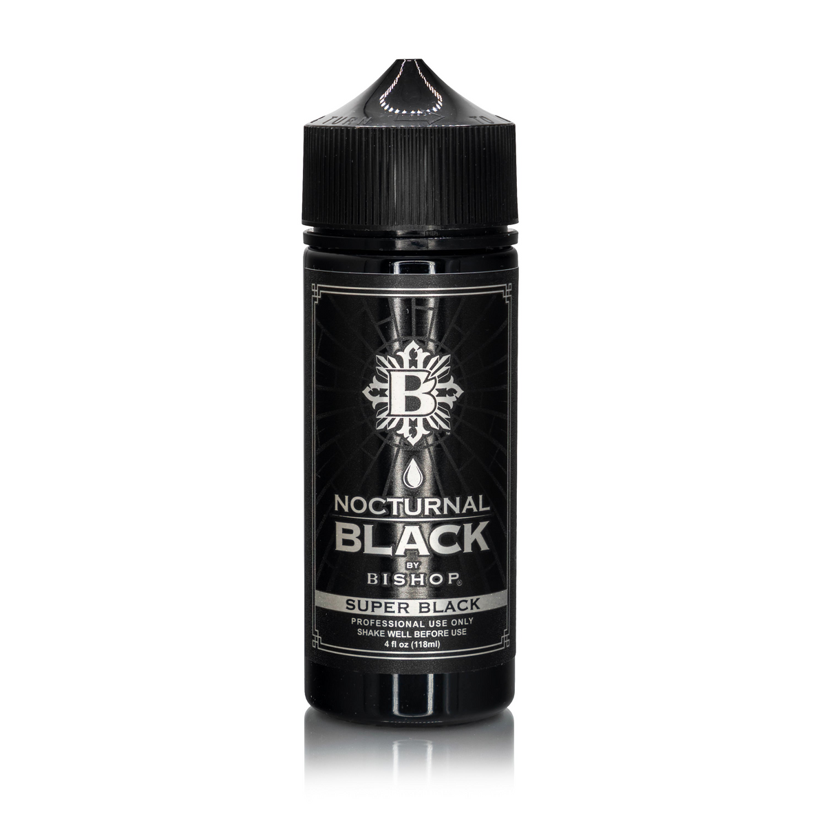 Nocturnal By Bishop Super Black 118ml — botella sobre fondo blanco