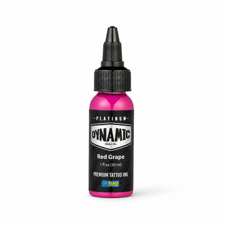 Platinum By Dynamic Tattoo Ink Red Grape 30ml bottle on a white background with a natural shadow