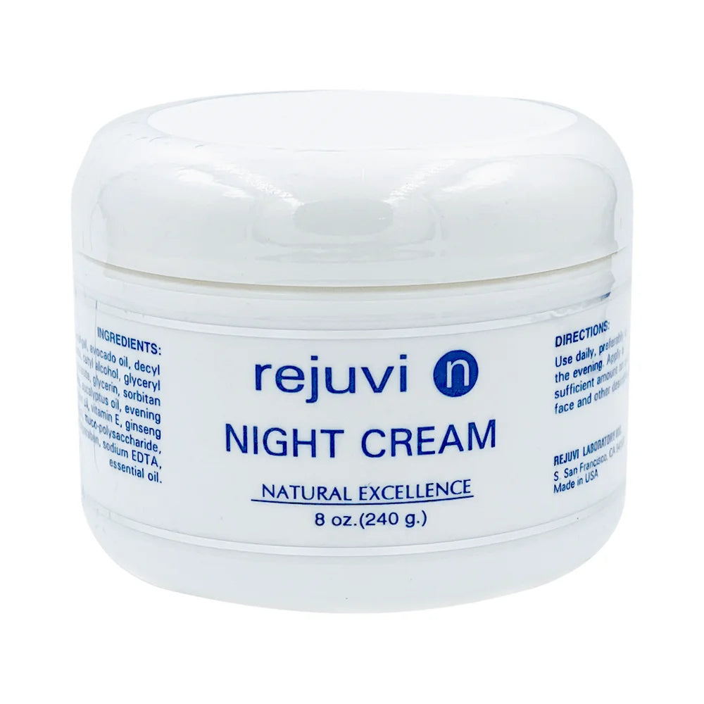 Rejuvi n Crema Facial De Noche 240g – Tarro, etiqueta frontal
