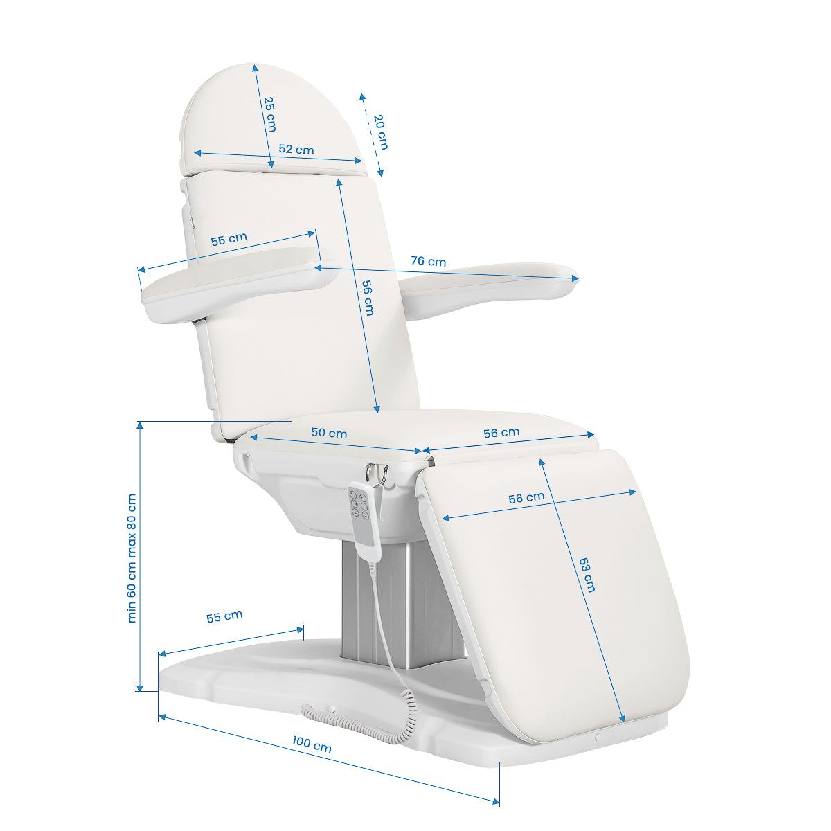 Sillon Eclipse electric cosmetic chair 3 actuators white - BVShop