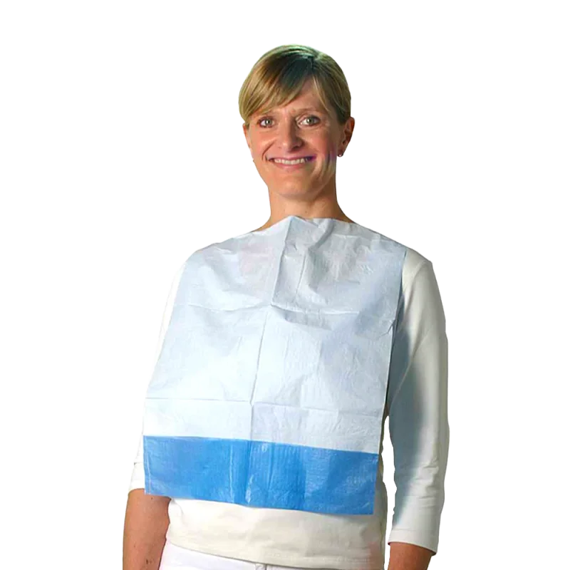 UNIGLOVES Disposable Bibs with Collecting Blue PE Pocket 50pcs - BVShop