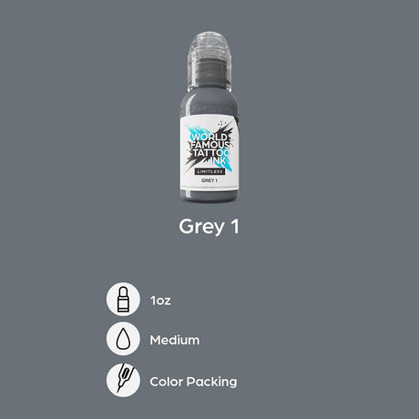 World Famous Limitless Tattoo Ink Grey 1 30ml - BVShop
